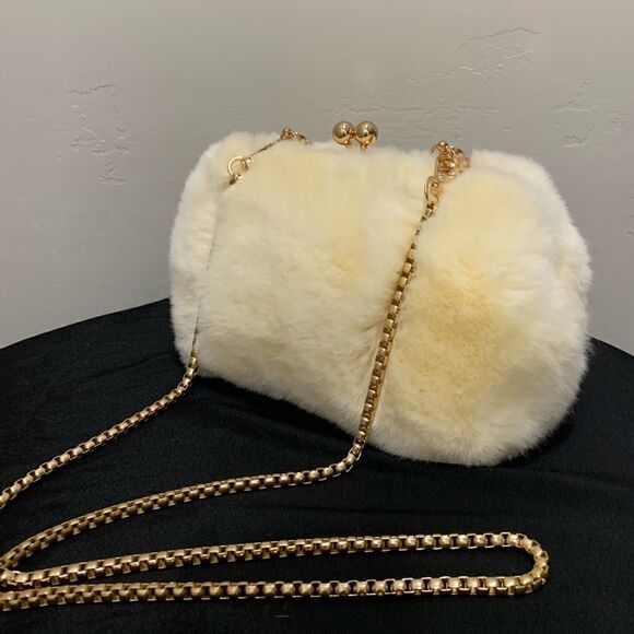 Handmade Real Rex Rabbit Fur Kisslock Top Handle bag/Crossbody & 2 Chain Styles - Picture 11 of 16